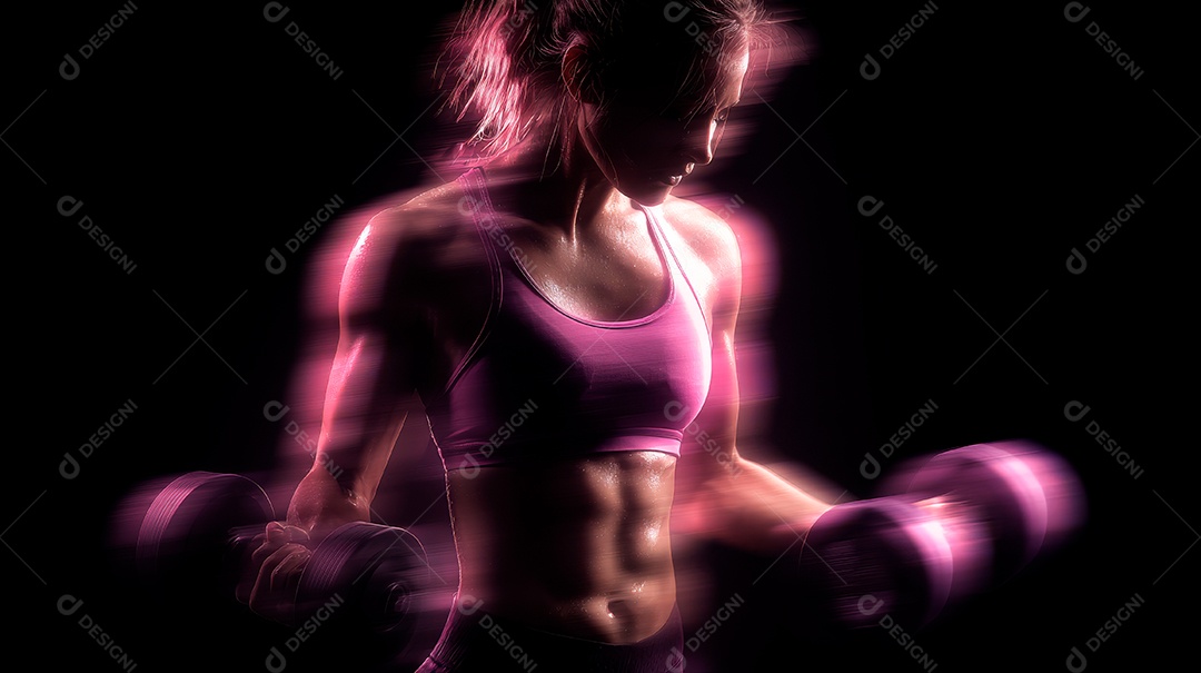 Retrato realista de mulher fazendo exercício físico em uma academia.