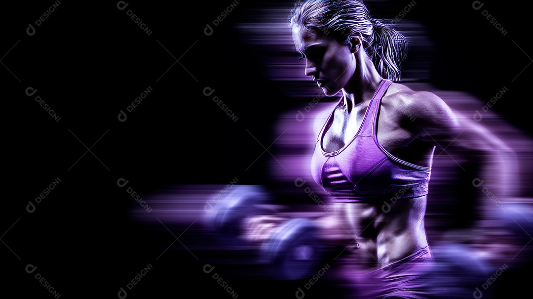 Retrato realista de mulher fazendo exercício físico em uma academia.