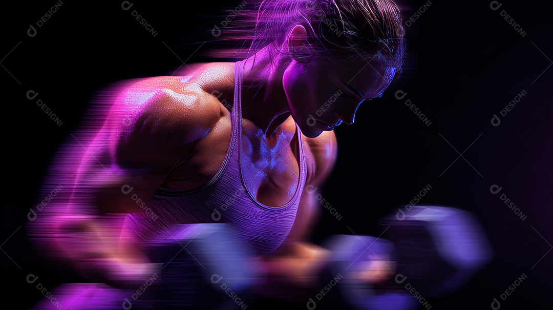 Retrato realista de mulher fazendo exercício físico em uma academia.