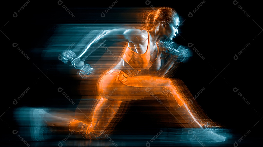 Retrato realista de mulher fazendo exercício físico em uma academia.