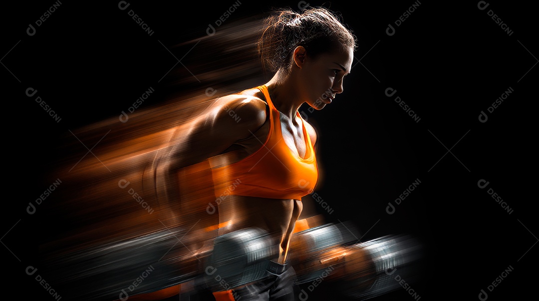 Retrato realista de mulher fazendo exercício físico em uma academia.