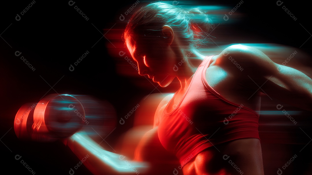 Retrato realista de mulher fazendo exercício físico em uma academia.