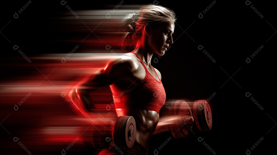 Retrato realista de mulher fazendo exercício físico em uma academia.