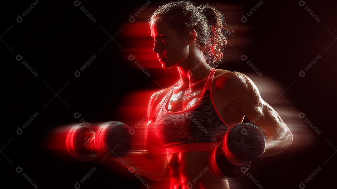 Retrato realista de mulher fazendo exercício físico em uma academia.