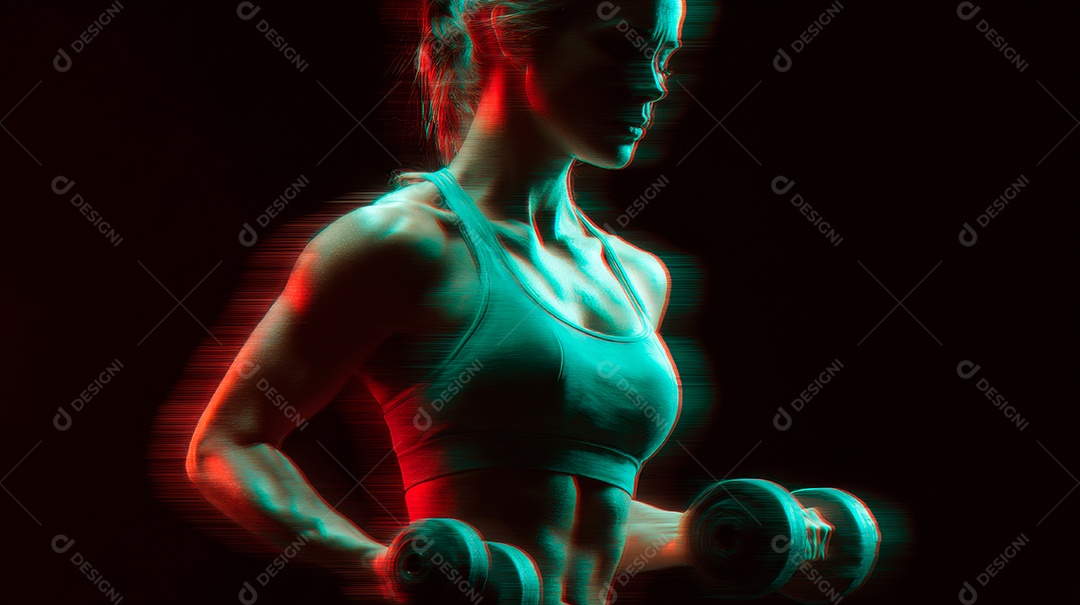 Retrato realista de mulher fazendo exercício físico em uma academia.