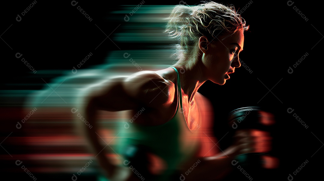 Retrato realista de mulher fazendo exercício físico em uma academia.