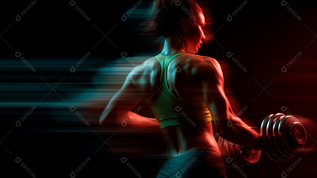 Retrato realista de mulher fazendo exercício físico em uma academia.