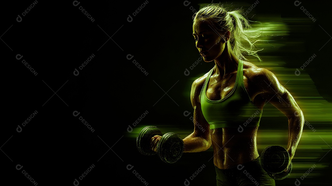 Retrato realista de mulher fazendo exercício físico em uma academia.