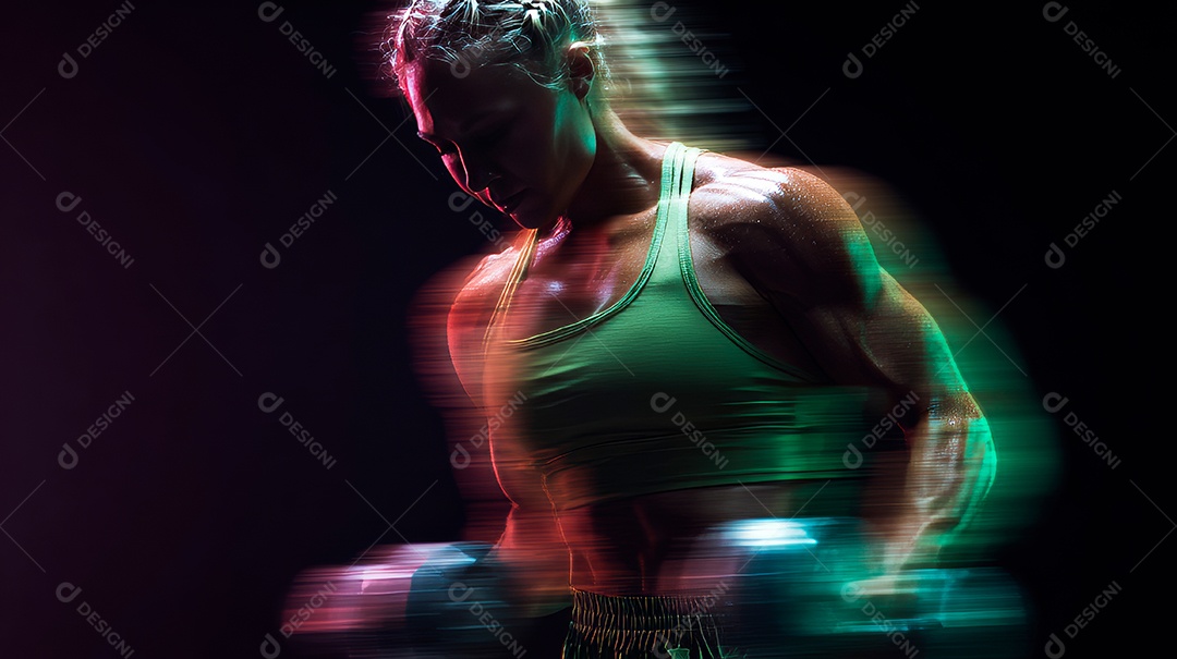 Retrato realista de mulher fazendo exercício físico em uma academia.