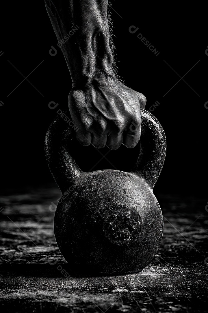 Close up de uma mão forte segurando uma halter.