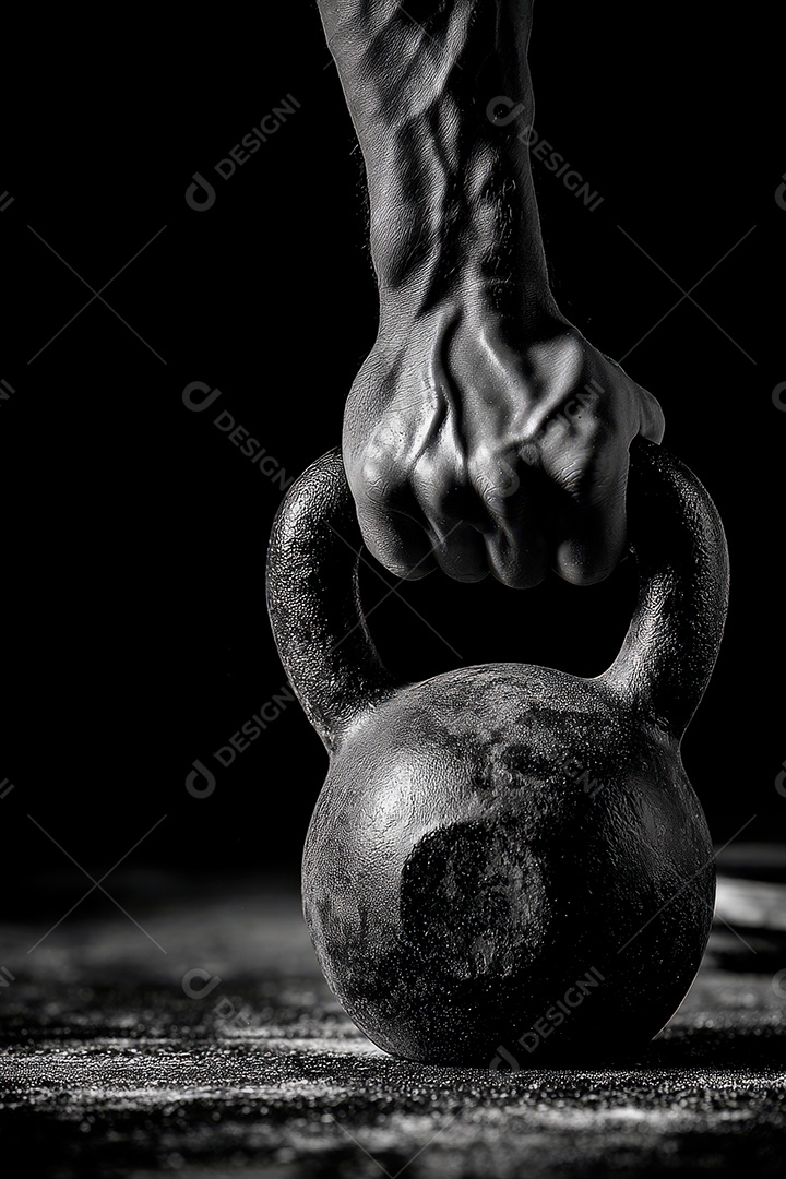 Close up de uma mão forte segurando uma halter.