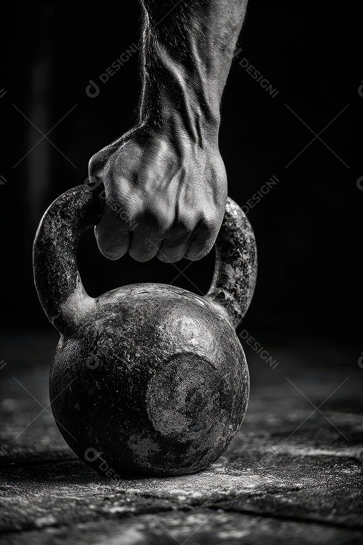 Close up de uma mão forte segurando uma halter.