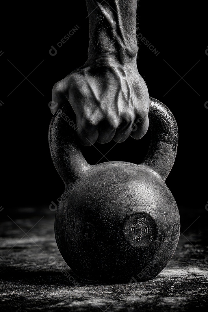 Close up de uma mão forte segurando uma halter.