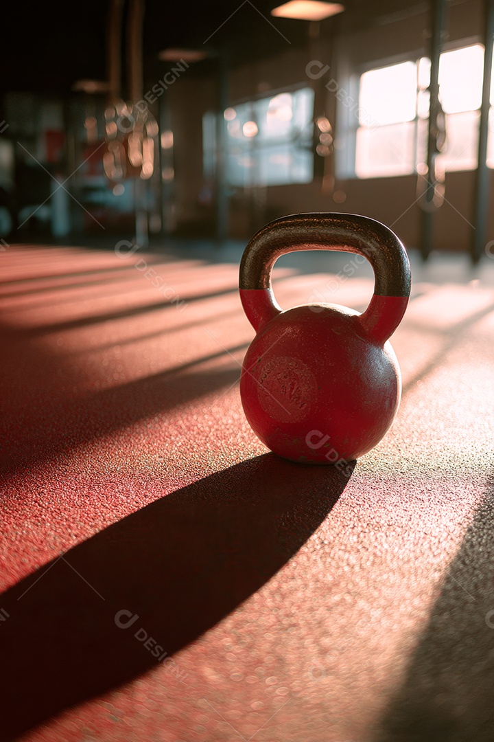 A imagem mostra um kettlebell, um equipamento de treino funcional e de força..