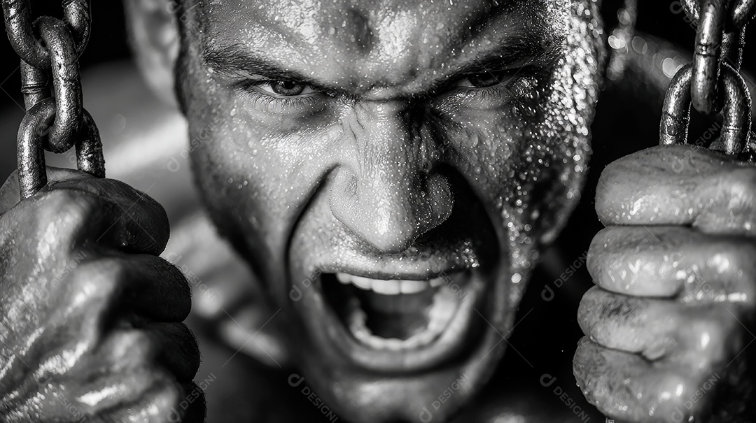 Retrato realista de homem fazendo exercício físico em uma academia.