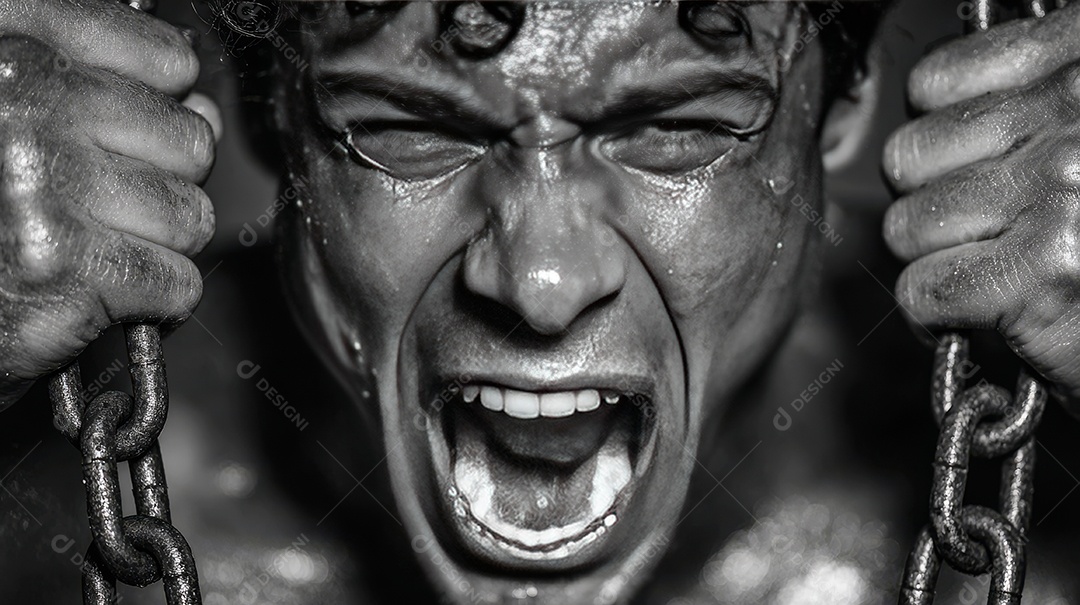 Retrato realista de homem fazendo exercício físico em uma academia.