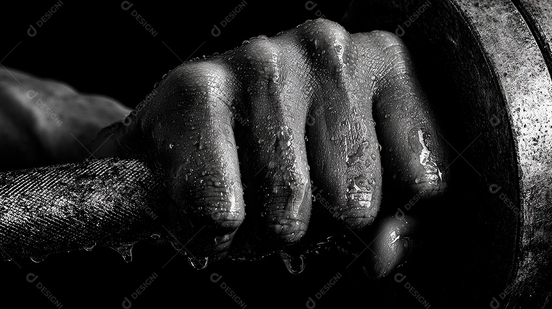 Close up de uma mão forte segurando uma halter.