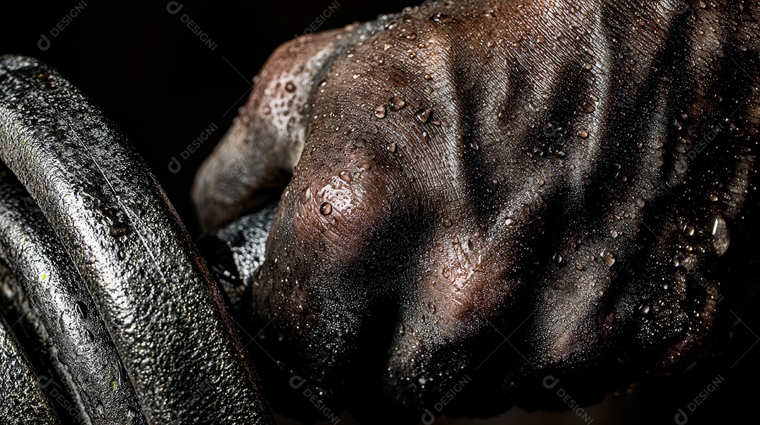 Close up de uma mão forte segurando uma halter.