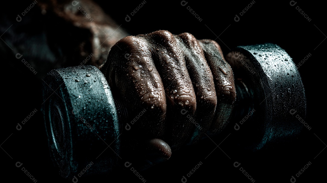 Close up de uma mão forte segurando uma halter.