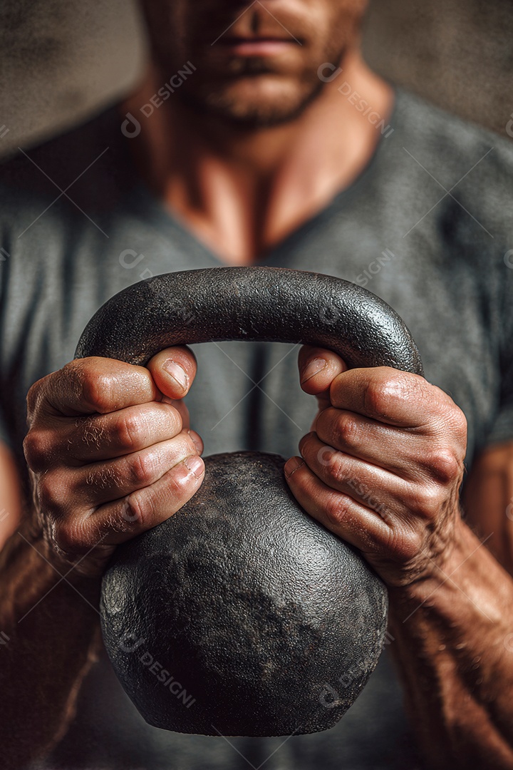 Retrato realista de homem fazendo exercício físico em uma academia.