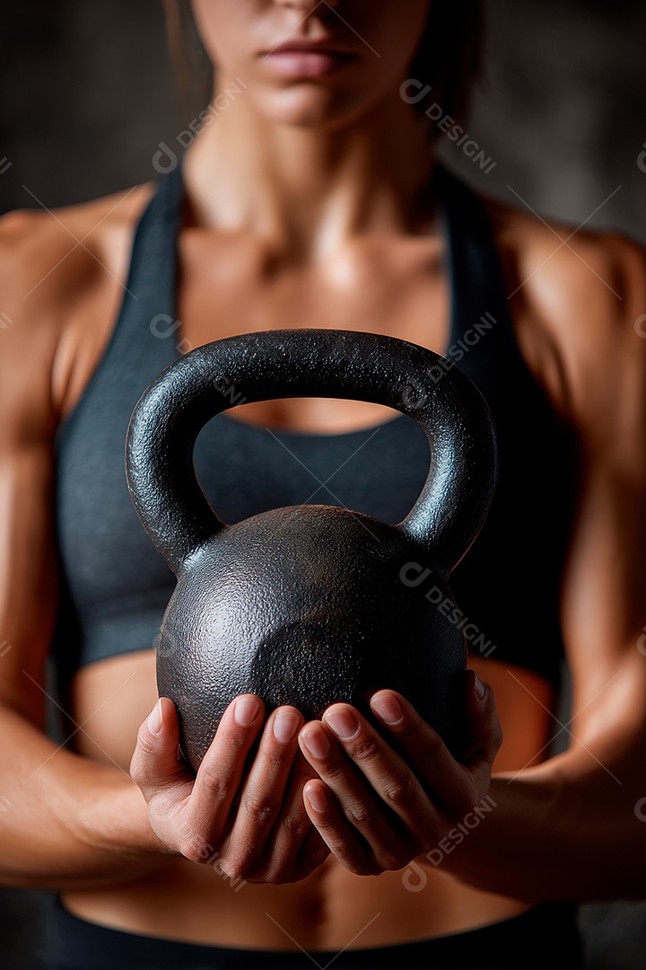 Retrato realista de mulher fazendo exercício físico em uma academia.