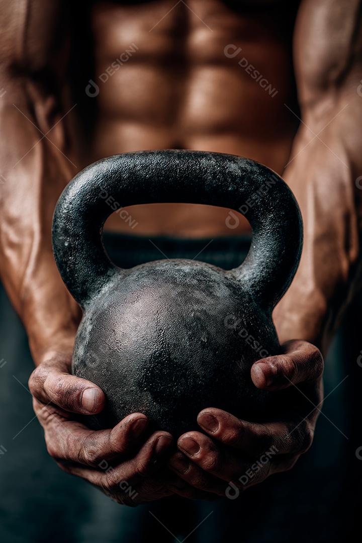 Retrato realista de homem fazendo exercício físico em uma academia.