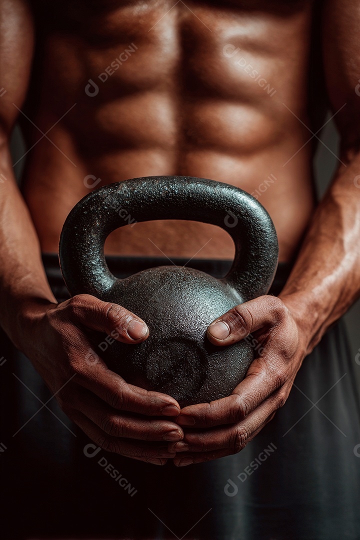 Retrato realista de homem fazendo exercício físico em uma academia.
