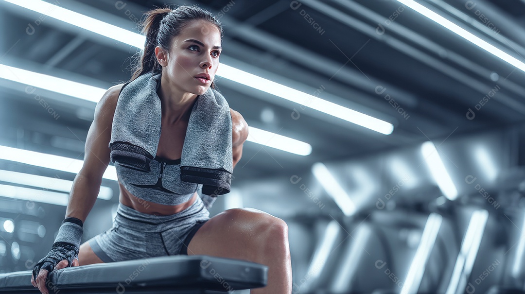 Retrato realista de homem fazendo exercício físico em uma academia.