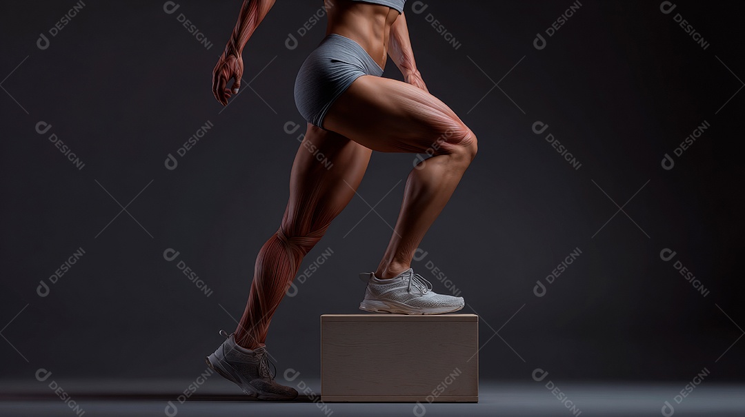 Retrato realista de mulher fazendo exercício físico em uma academia.