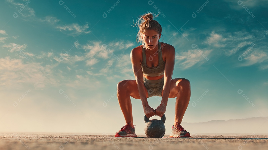 Retrato realista de mulher fazendo exercício físico em uma academia.