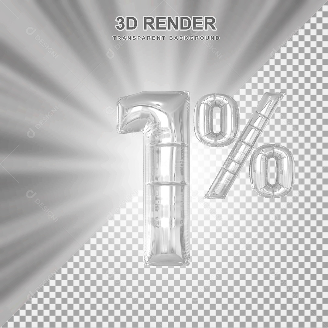 Balão Cinza Número de Desconto 1% Elemento 3D para Composição PSD
