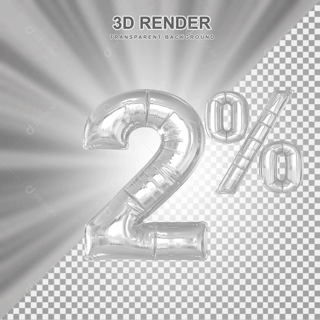 Balão Cinza Número de Desconto 2% Elemento 3D para Composição PSD