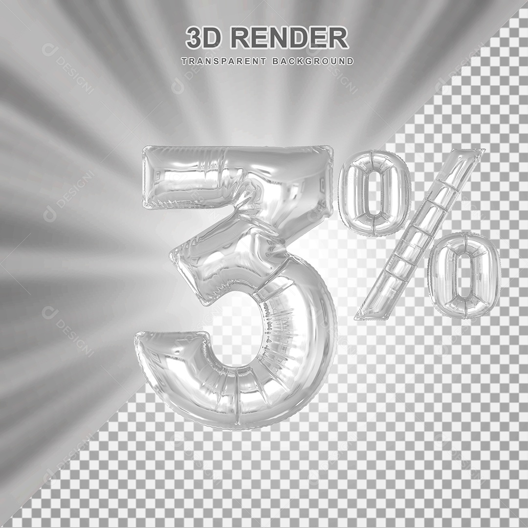 Balão Cinza Número de Desconto 3% Elemento 3D para Composição PSD