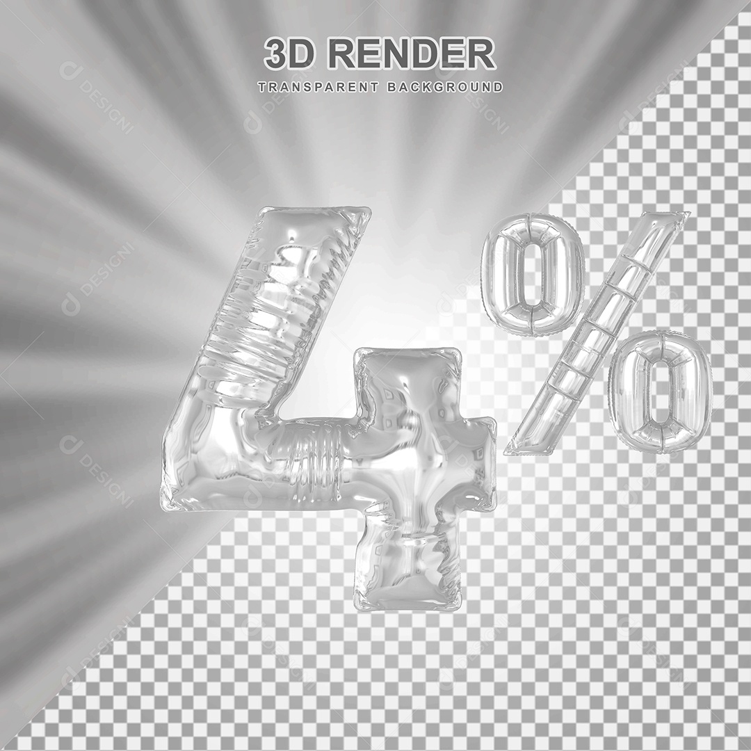 Balão Cinza Número de Desconto 4% Elemento 3D para Composição PSD