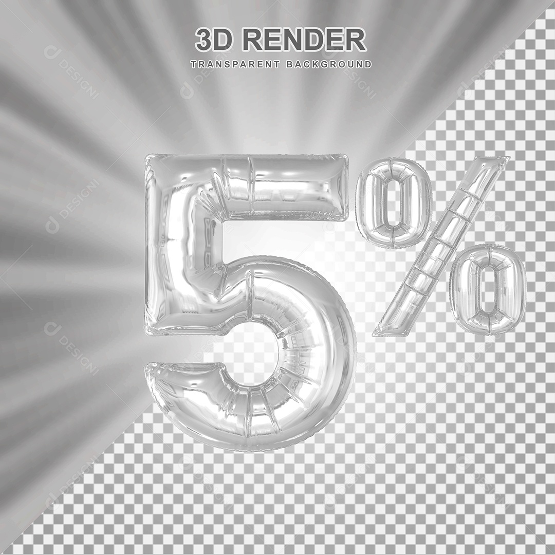 Balão Cinza Número de Desconto 5% Elemento 3D para Composição PSD