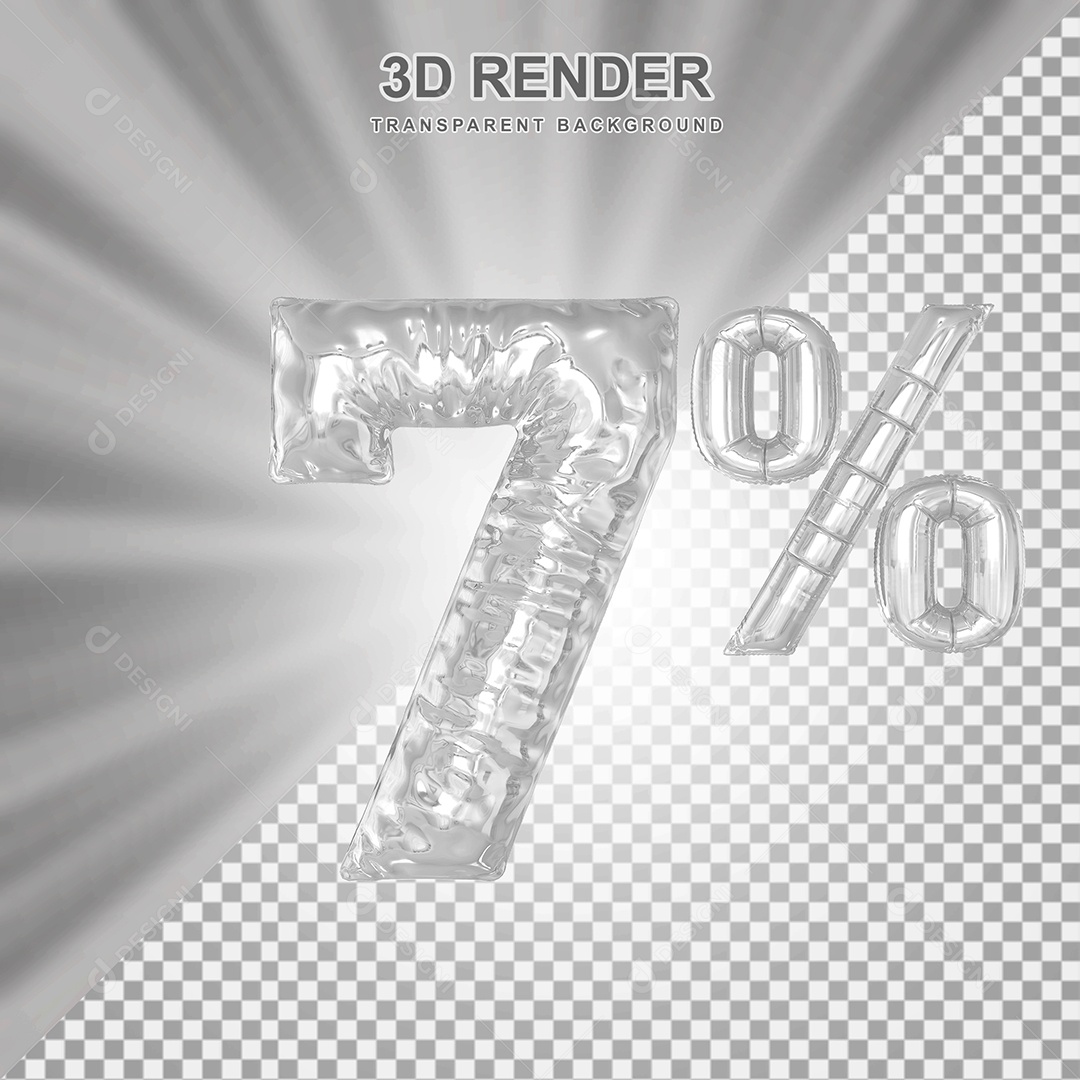 Balão Cinza Número de Desconto 7% Elemento 3D para Composição PSD