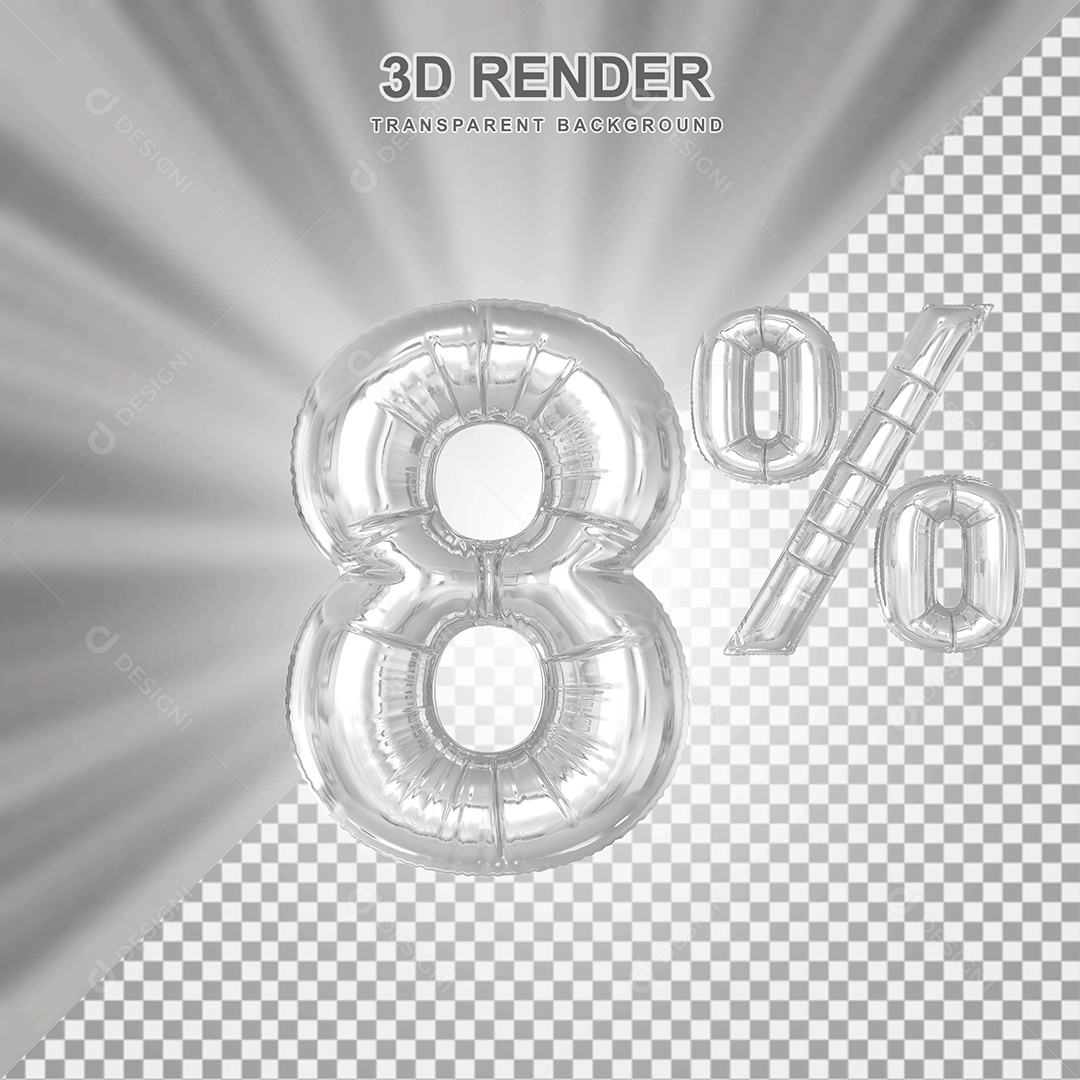 Balão Cinza Número de Desconto 8% Elemento 3D para Composição PSD