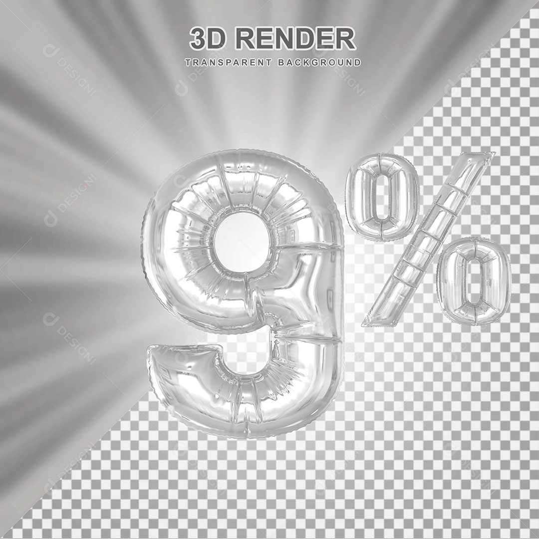 Balão Cinza Número de Desconto 9% Elemento 3D para Composição PSD