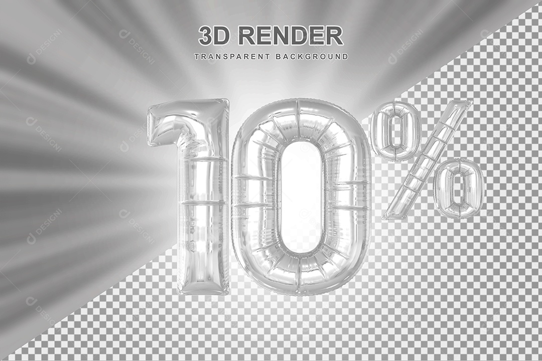 Balão Cinza Número de Desconto 10% Elemento 3D para Composição PSD