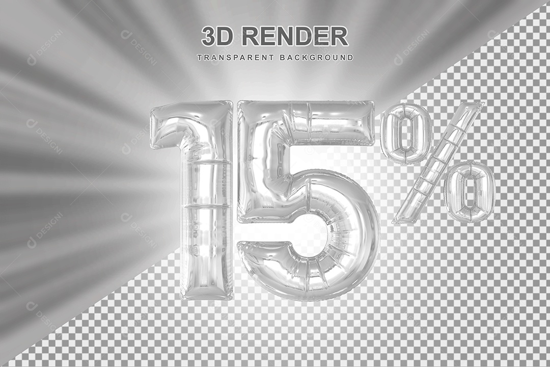 Balão Cinza Número de Desconto 15% Elemento 3D para Composição PSD