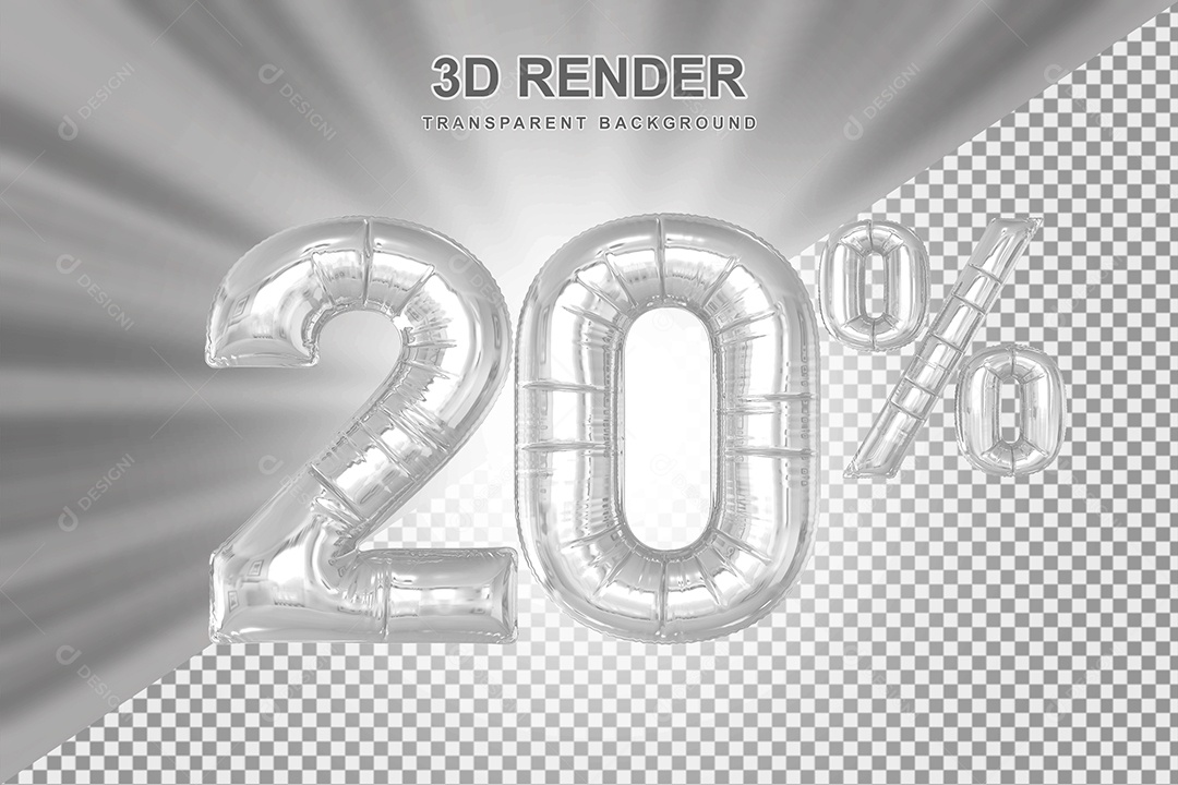 Balão Cinza Número de Desconto 20% Elemento 3D para Composição PSD