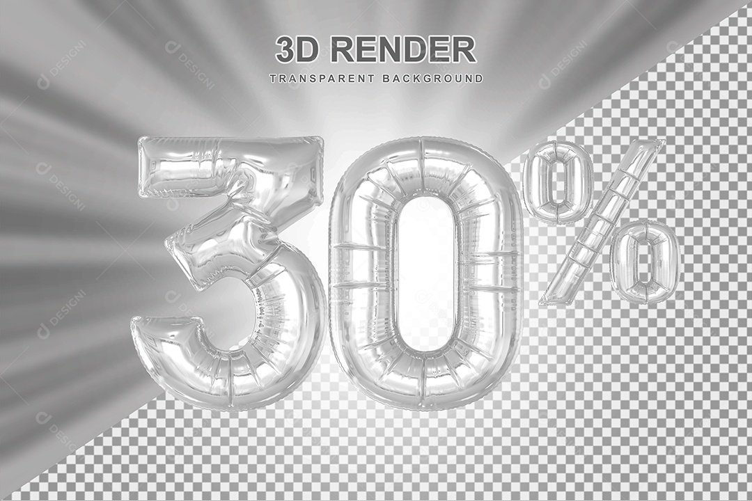 Balão Cinza Número de Desconto 30% Elemento 3D para Composição PSD