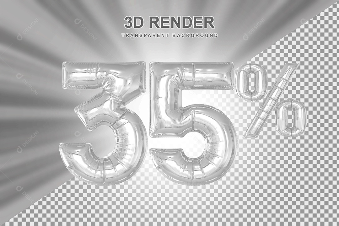 Balão Cinza Número de Desconto 35% Elemento 3D para Composição PSD