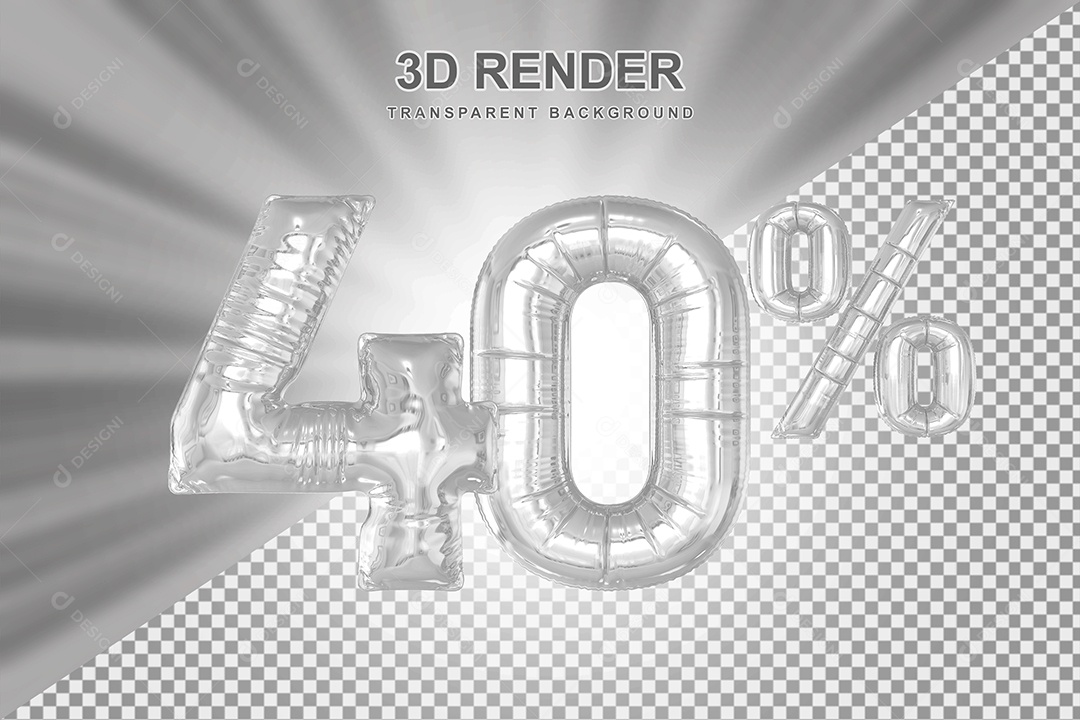 Balão Cinza Número de Desconto 40% Elemento 3D para Composição PSD