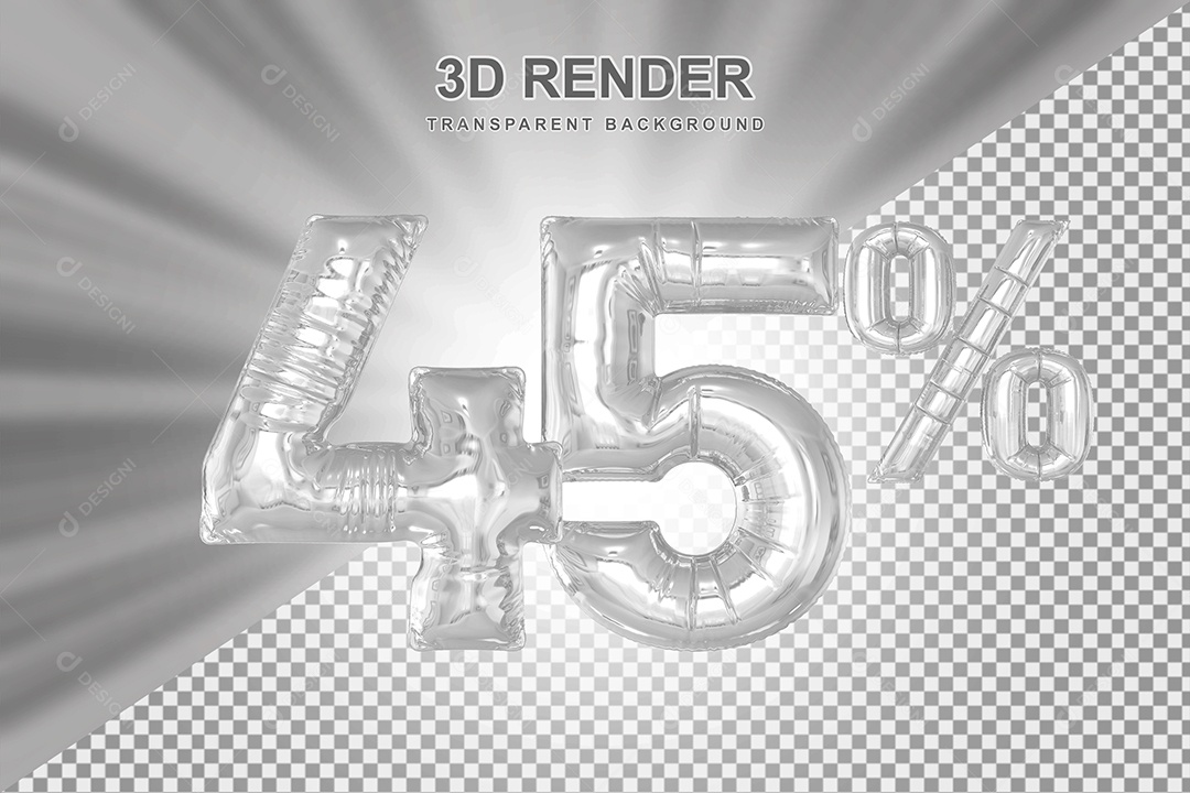Balão Cinza Número de Desconto 45% Elemento 3D para Composição PSD