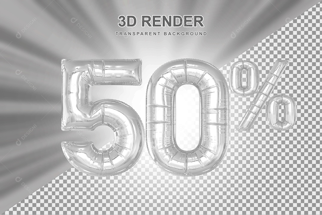 Balão Cinza Número de Desconto 50% Elemento 3D para Composição PSD