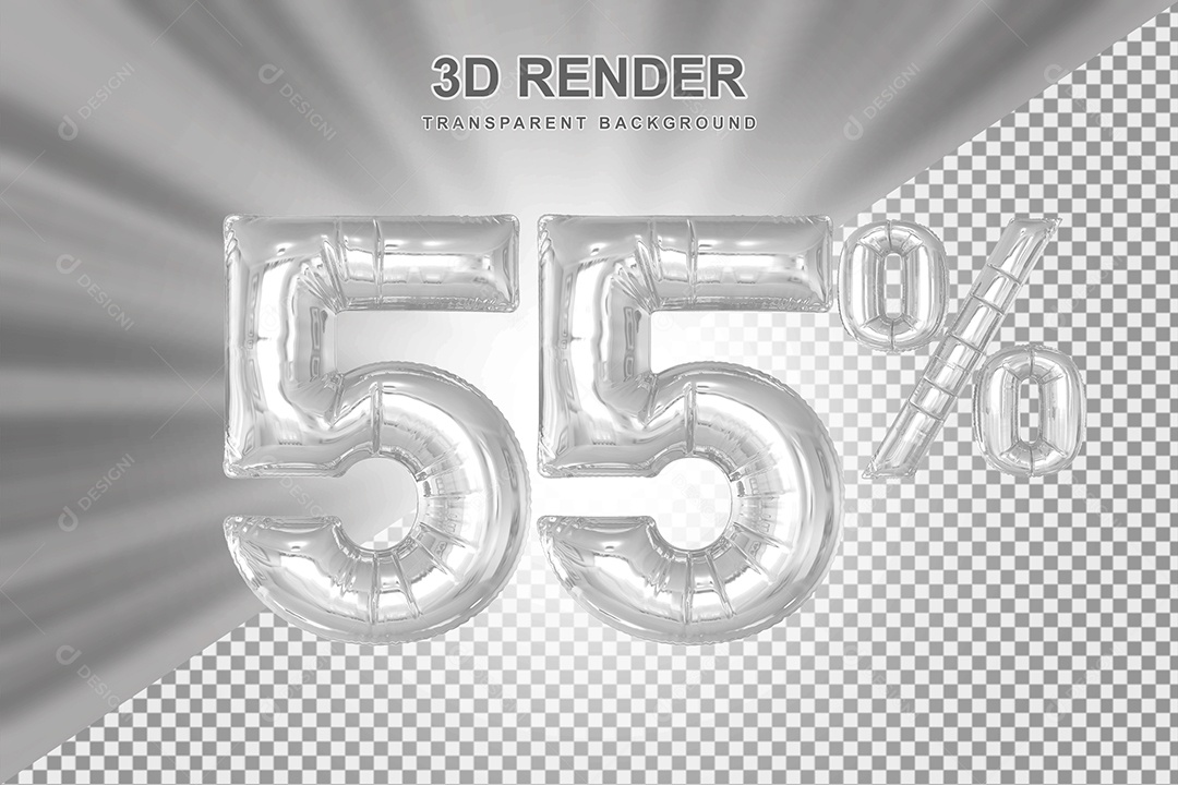 Balão Cinza Número de Desconto 55% Elemento 3D para Composição PSD