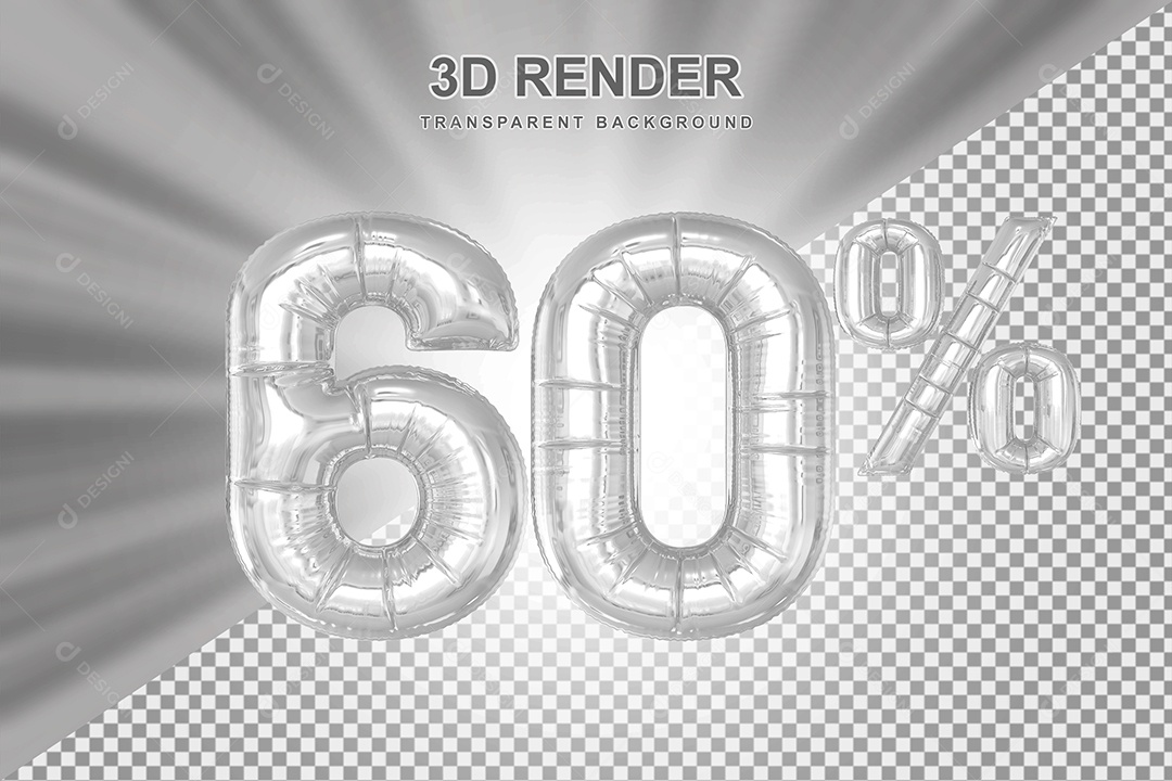 Balão Cinza Número de Desconto 60% Elemento 3D para Composição PSD