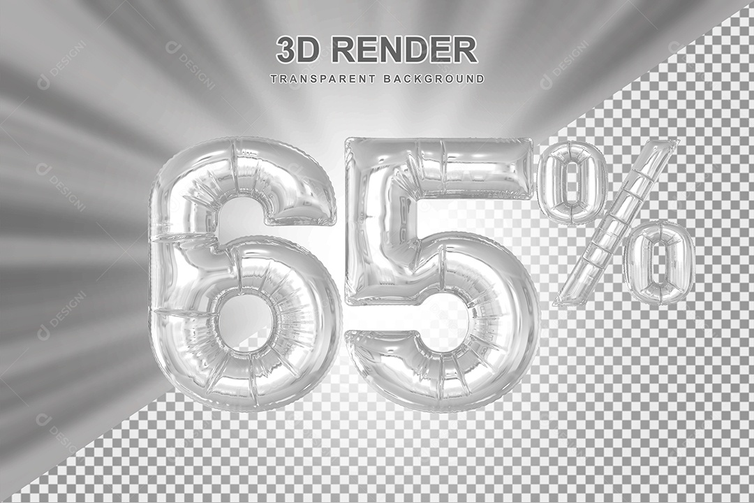 Balão Cinza Número de Desconto 65% Elemento 3D para Composição PSD
