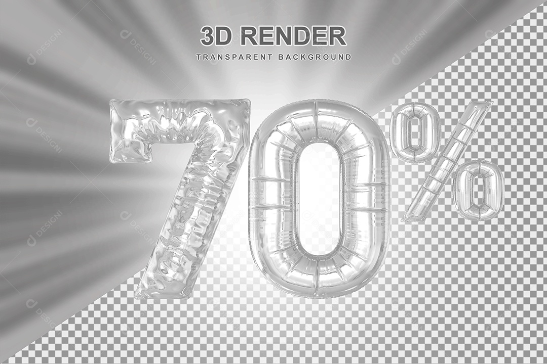 Balão Cinza Número de Desconto 70% Elemento 3D para Composição PSD